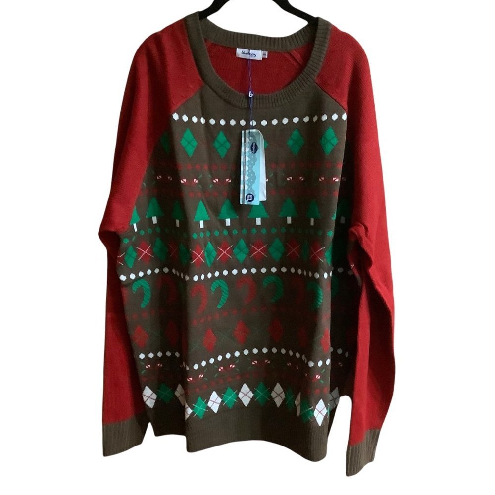 Christmas Sweater Men NWT Argyle Pine Tree Blueberry Brand Ugly Multi-design XL‎